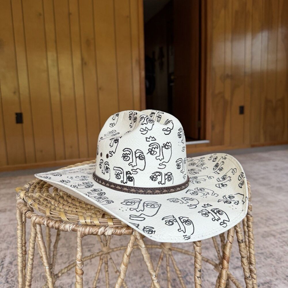 Justin Morgan Natural Ivory 10X Straw Cowboy Hat Custom Hand Painted Abstract